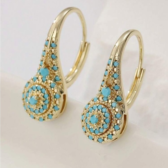 CELESTE STARRE 18ct Recycled Gold Plated Turquoise Galaxy  Celeste Turquoise Stone Gold Tone Earrings